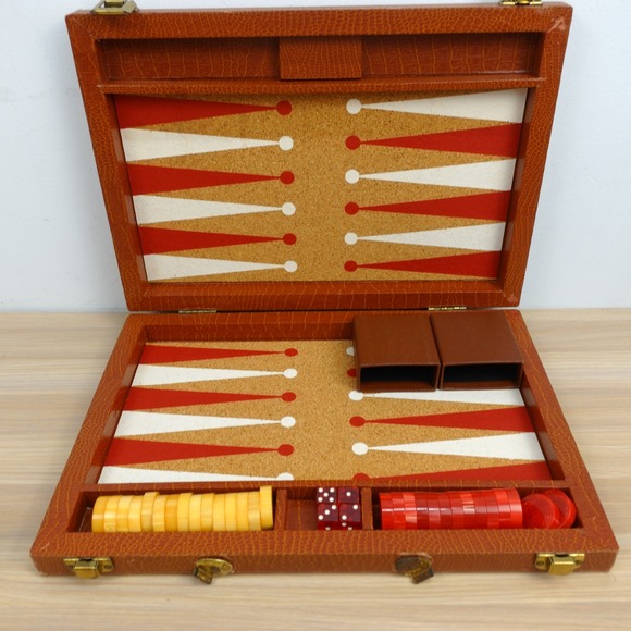 Vintage Other - Vintage Bakelite Backgammon Board Game Butterscotch Cream Marbled Checkers Set